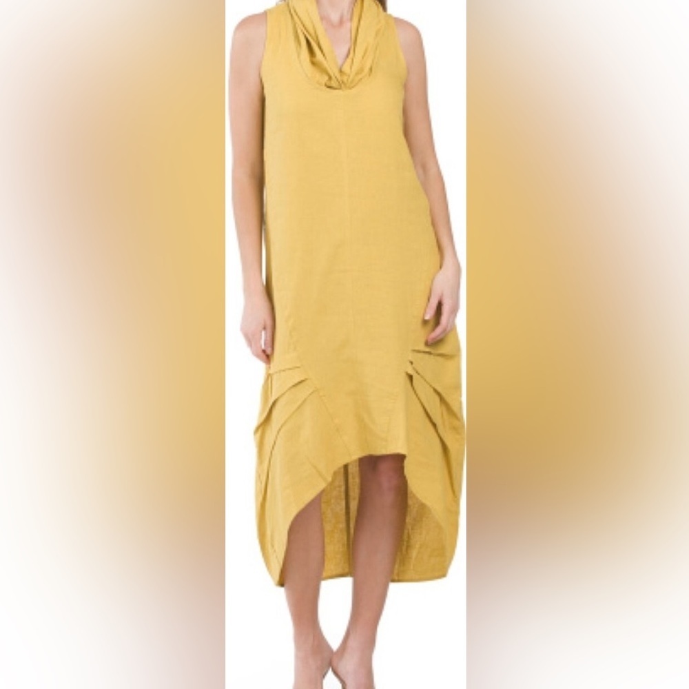For Cynthia Rowley Linen Blend Dress Womens High Low Boho Yellow Size L